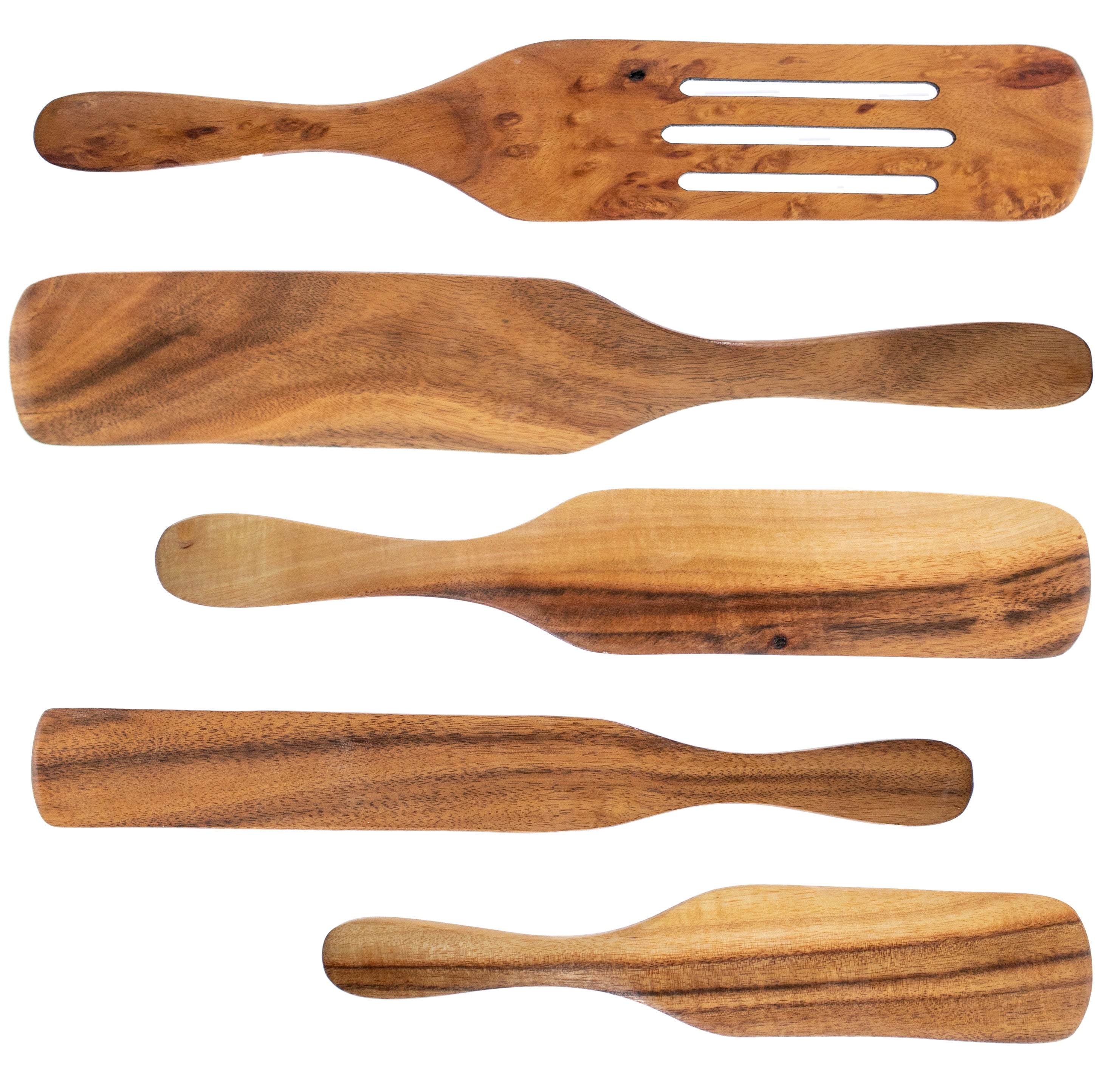 Kitchen Cooking Utensil - Premium Wood 5pc Set - Natural Teak Wood Machine Washable - Non Stick Wooden Cookware