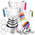 Square 14-Piece Measuring Cups and Spoons Set, Nesting Stainless Steel Measuring Cups Spoons with Plastic Measuring Cup for Dry and Liquid I