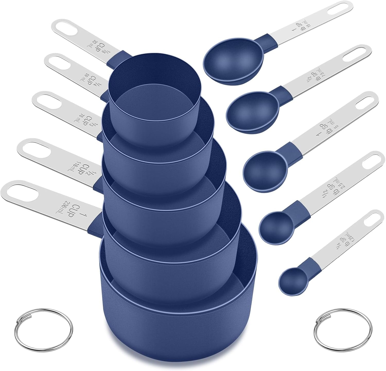 Cups & Spoons Set - Nesting Design with Stainless Steel Handles, Space-Saving Kitchen Gadgets for Baking & Cooking（Blue）