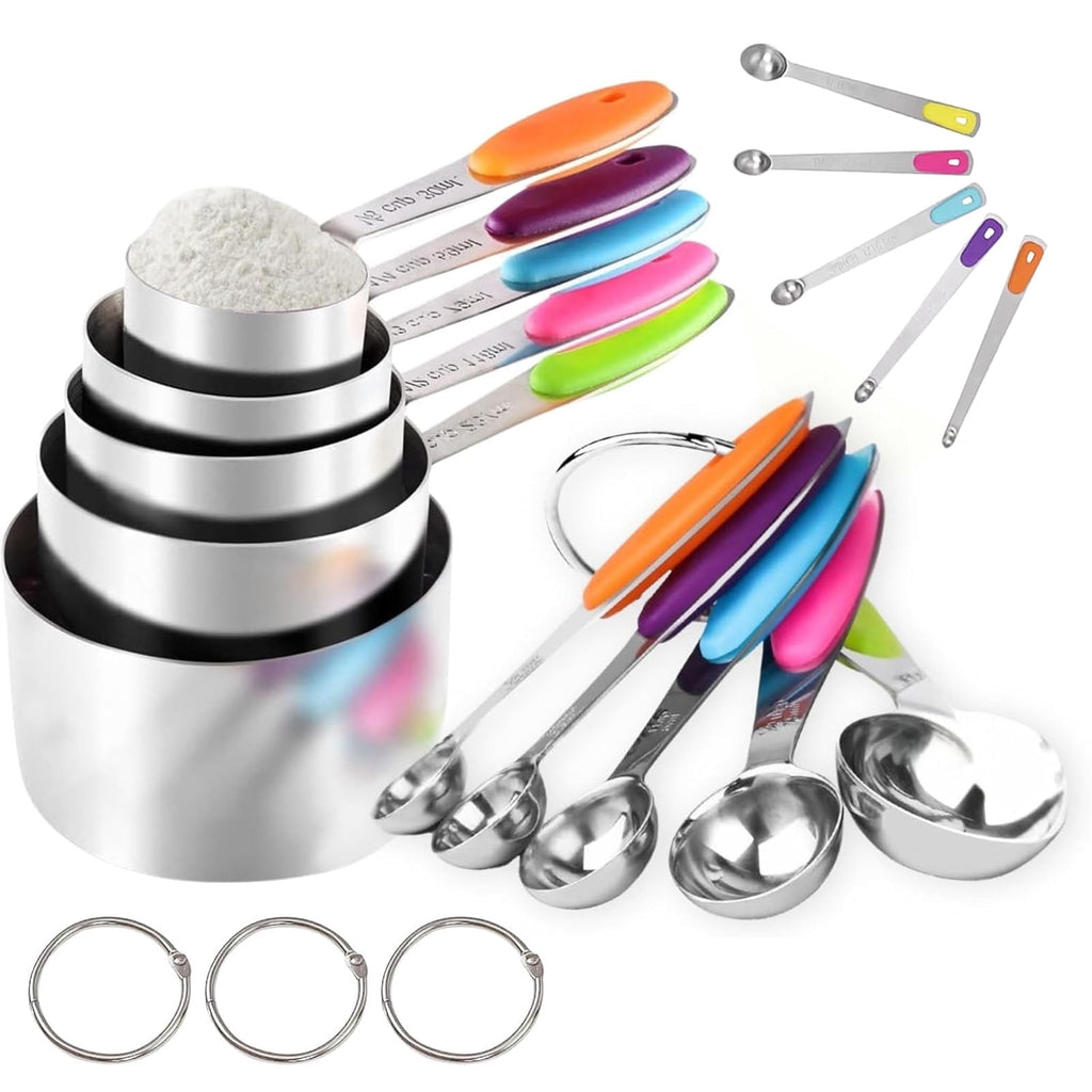 Stainless Steel Measuring Cups and Spoons Set of 15, 5 Stainless Steel Nesting Measuring Cups & 5 Spoons, 5 Mini Measuring Spoons Nesting Me