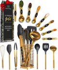 Black and Gold Kitchen Utensils Set - 15 Piece Set Includes Gold and Black Silicone Cooking Utensils with Gold Utensi...