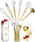 White and Gold Kitchen Utensils Set - 15-Piece Non-Scratch, White and Gold Utensils Set Includes White Silicone Cooki...