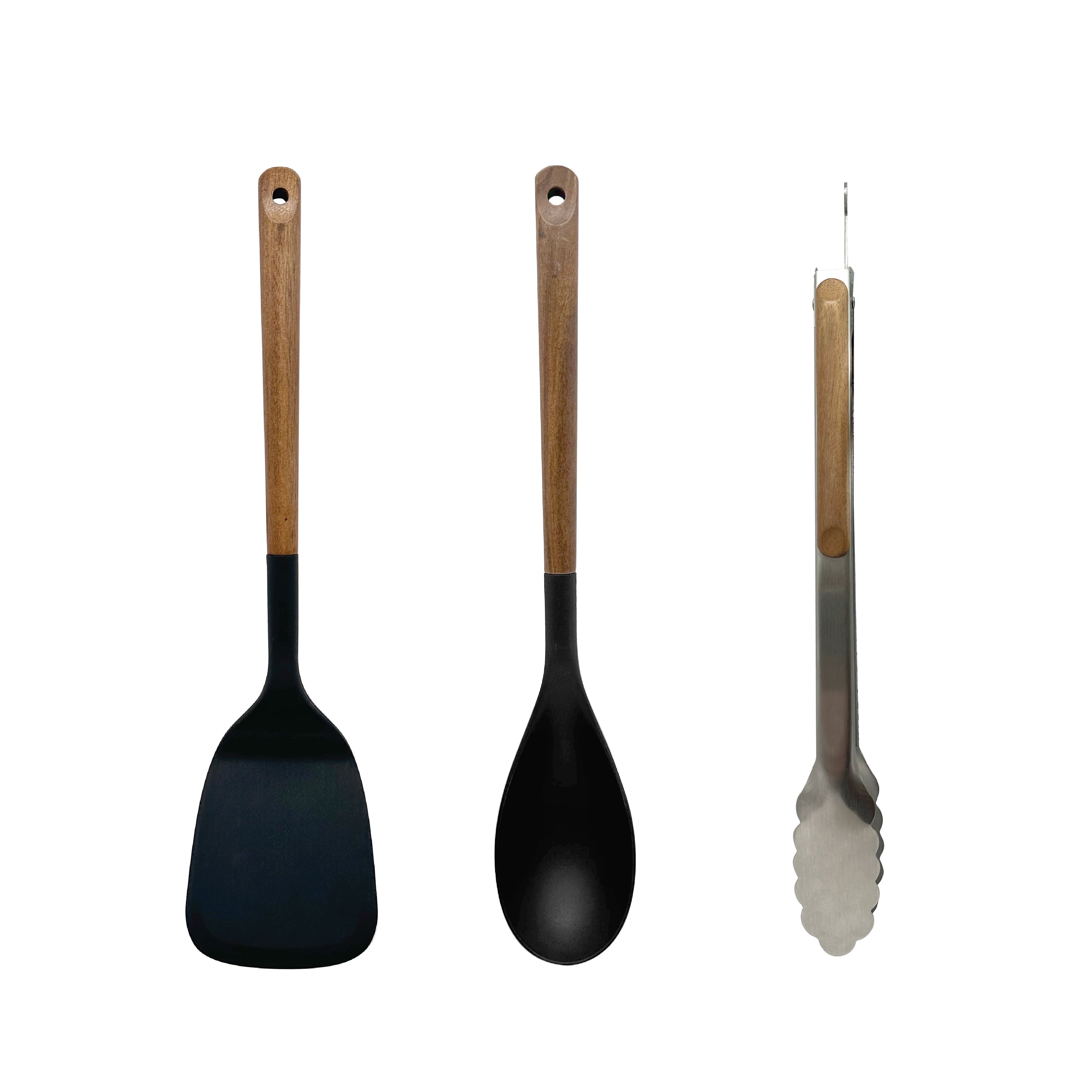 3-Piece Nylon & Acadia Kitchen Essentials ing Utensils Set, Black