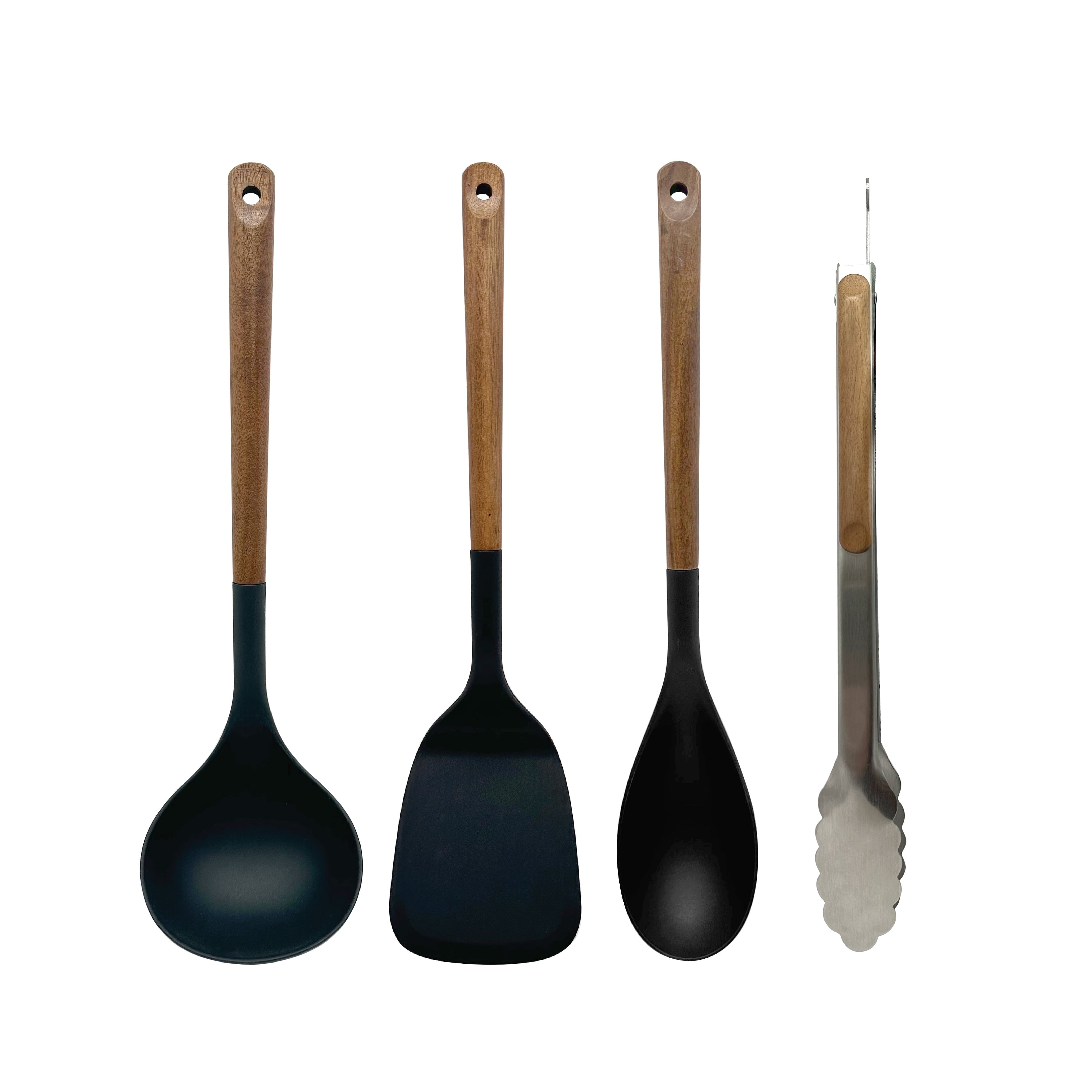 4-Piece Nylon & Acadia Kitchen Essentials ing Utensils Set, Black