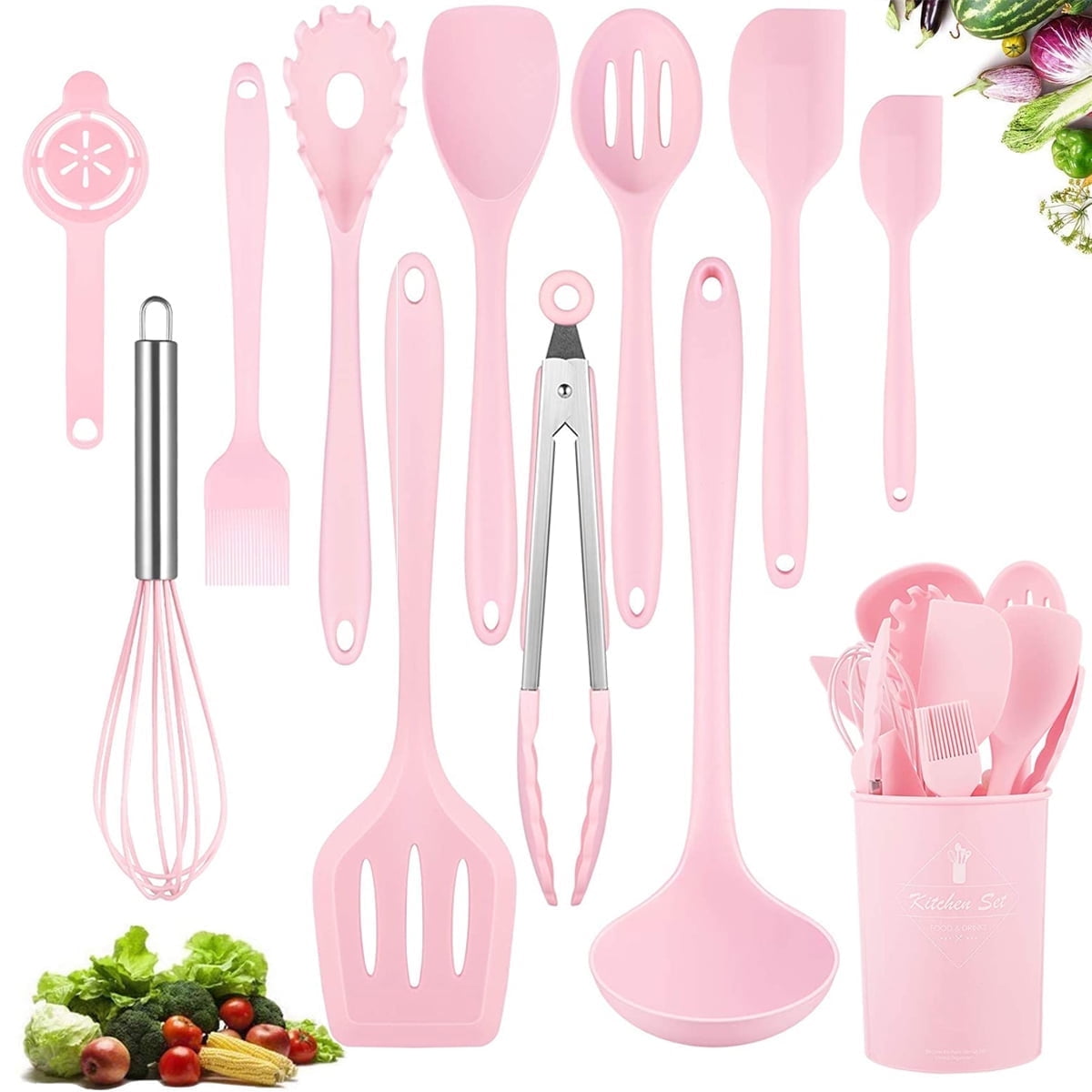 12 Pcs Silicone Kitchen Utensil Set, Kitchen Cooking Spatula Sets with Holder for Cookware Heat Resistant Spoons, Tur...