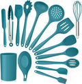 Vesteel 15-Piece Kitchen Utensils Set, Silicone Cooking Utensils with Holder, Non-stick Cookware Friendly & Heat Resistant - Teal Blue