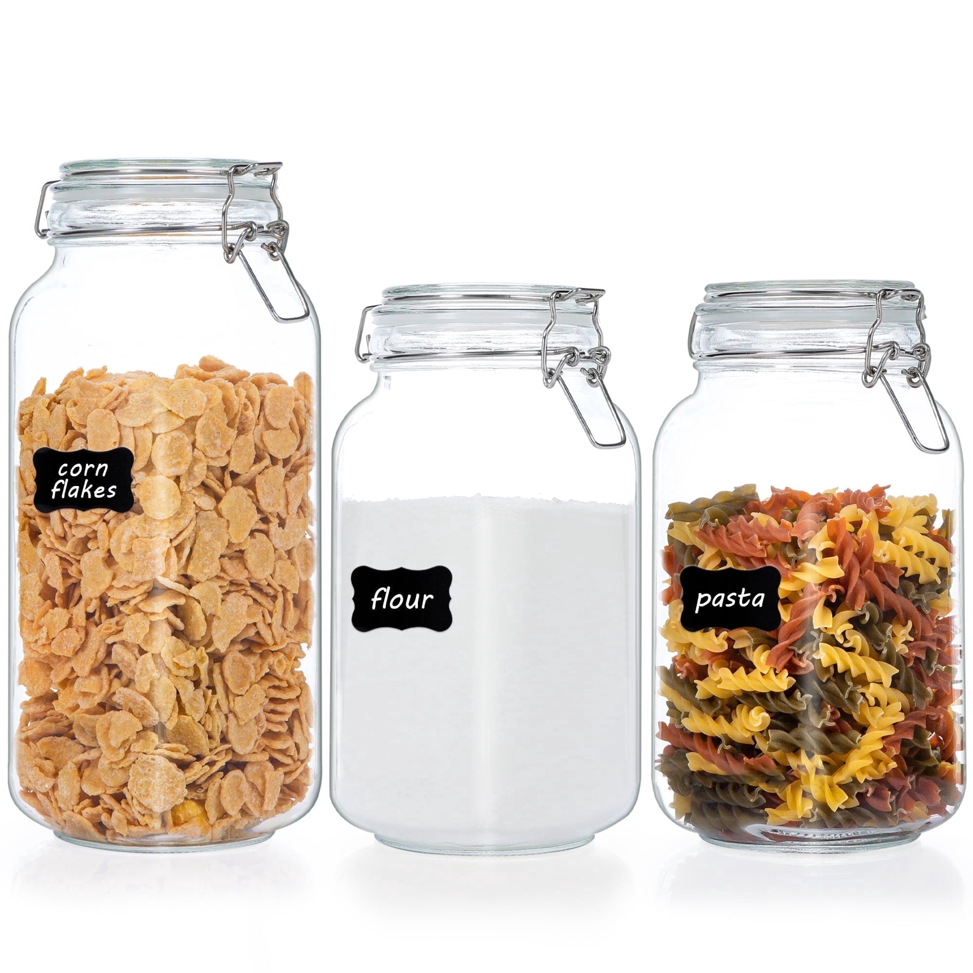 3 PCS Airtight Glass Jars with Lids, 3 PCS Food Storage Canister, Square Mason Jar Containers, 78oz*1+50oz*2
