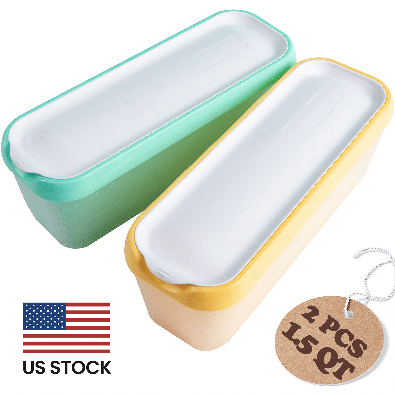 Premium Ice Cream Containers (2 Pack - 1.5 Quart Each) Reusable Freezer Storage Tubs with Lids for Ice Cream, Sorbet ...