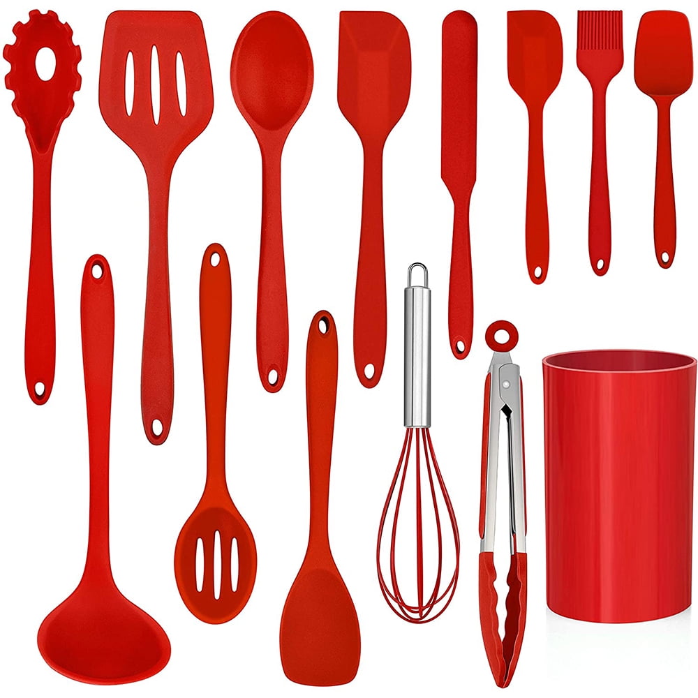 Walchoice 14 Pcs Cooking Utensils Set with Holder, Heat Resistant Silicone Kitchen Cookware Utensils Set, Kitchen Cooking Tools Includes Spa