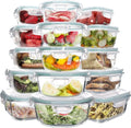 15 Glass Food Storage Container with Airtight Lids,Stackable Square Meal Prep Containers for Kitchen Freezer,Round Gl...