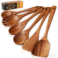 GPED Wooden Spoons for Cooking, 6 PCS Teak Wood Cooking Utensil Set, Wooden Kitchen Utensils for Nonstick Pans & Cookware, Spoons and Spatul