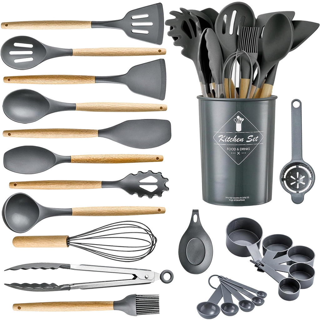 24 Pcs Silicone Cooking Utensils Set, 446 Heat Resistant Kitchen Utensils Turner, Tongs,Spatula,Spoon,Brush,Whisk