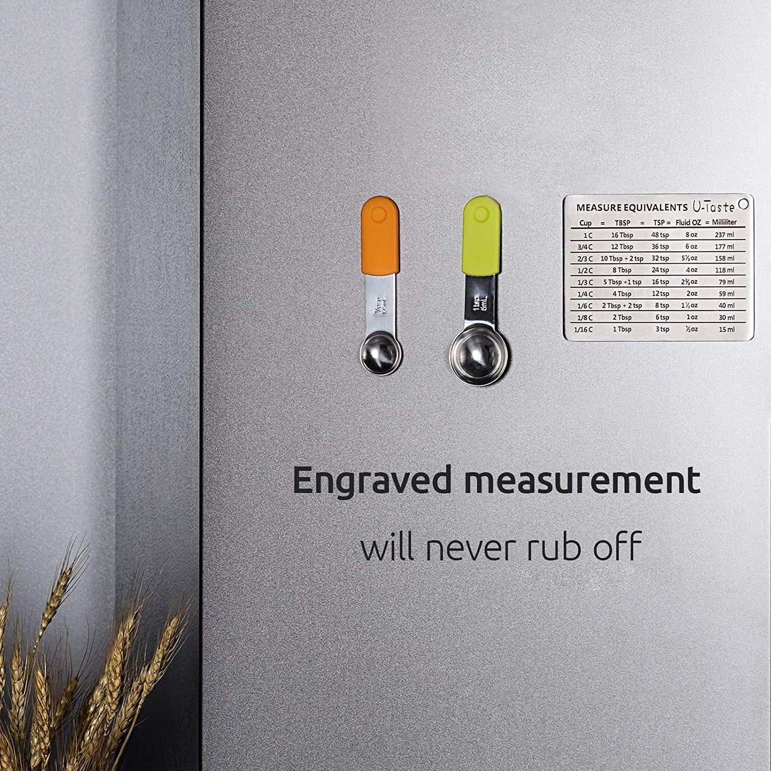 U-Taste Professional Measurement Conversion Chart Refrigerator Magnet in 18/8 Stainless Steel, Converts Cups, Tbsp, Tsp, Fl Oz & Ml. - Image 5