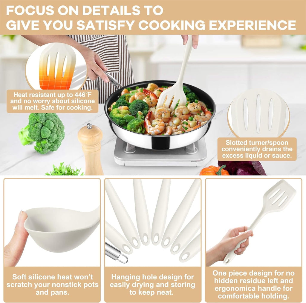 8 count Utensils - Kitchen Silicon Utensils Set, Turner, Spatula, Spoon, Whisk, Kitchen Gadgets Tools for Nonstick Co... - Image 3