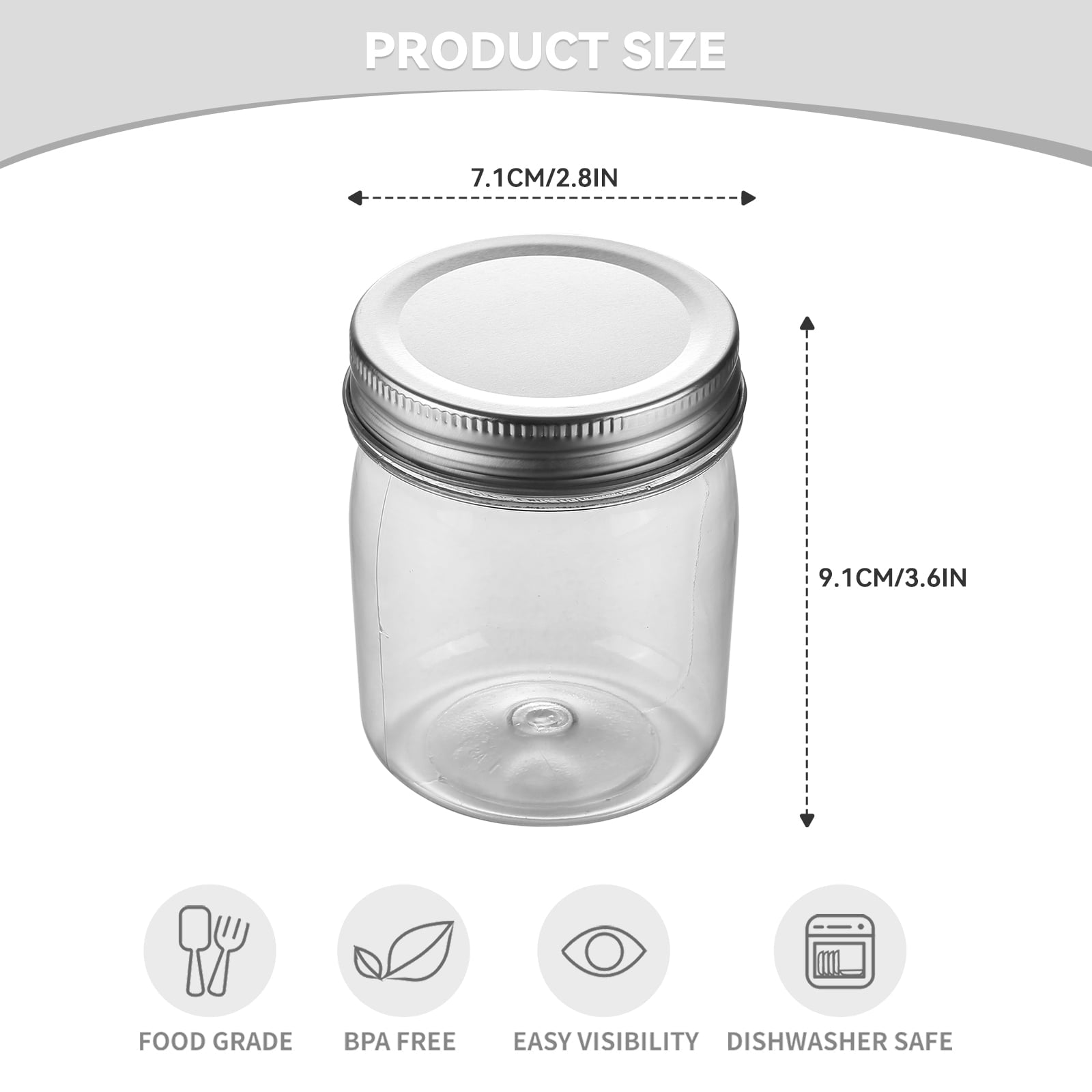 8 oz Airtight Jars with Silver Lids Plastic Food Storage Canister Clear Kitchen Jar Containers for Candy, Cookie, Ric... - Image 3