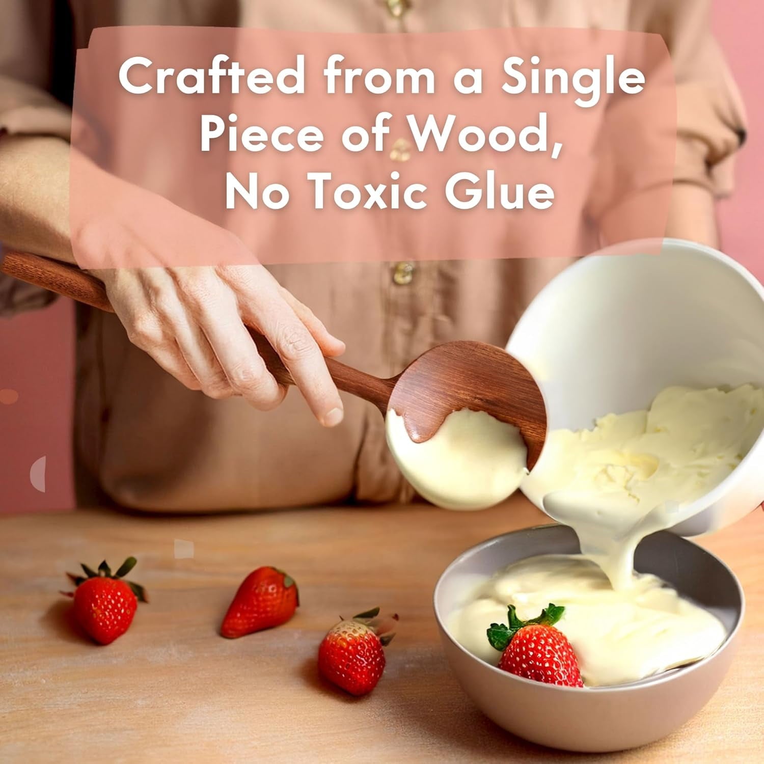 6-Piece, Glue-Free & One-Piece Wooden Spoons, Natural Wooden Set with Plant-Based Finish, Free of Chemicals. - Image 2