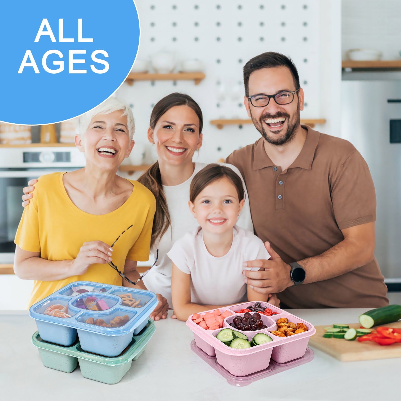 Caperci 3 Pack Lunchable Snack Containers -660ml 5 Compartment Lunchable Containers with Dividers, Dishwasher Safe, New Virgin PP Translucen - Image 4