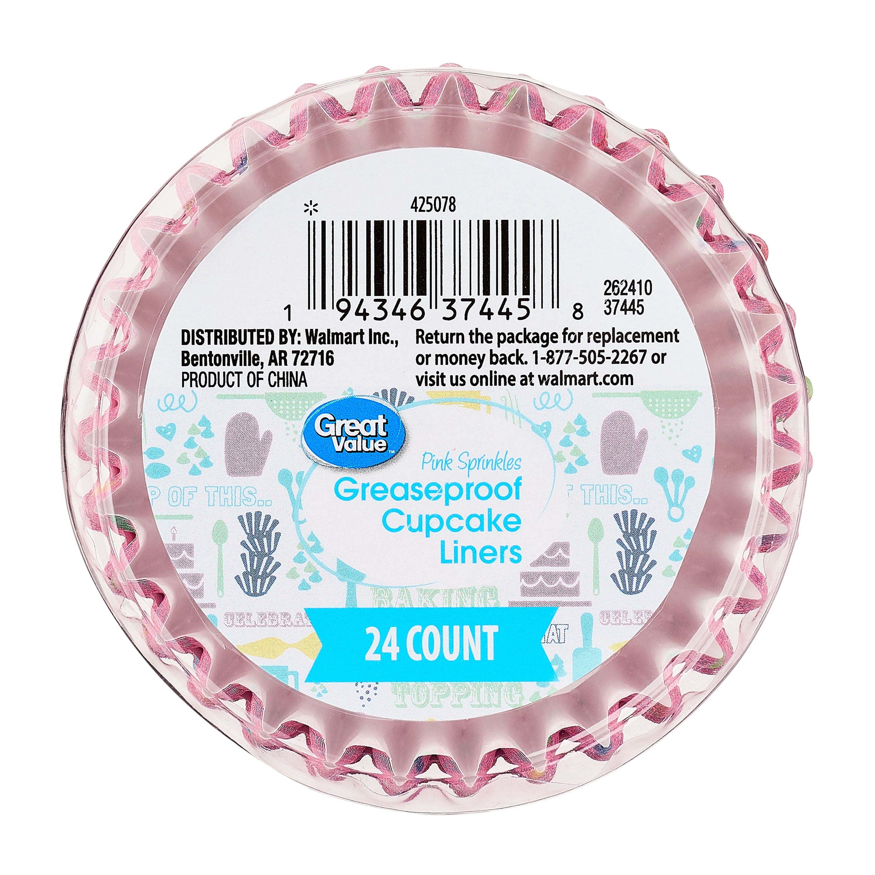 (4 pack) Great Value Pink Sprinkles Greaseproof Cupcake Liners, 24 Count - Image 2