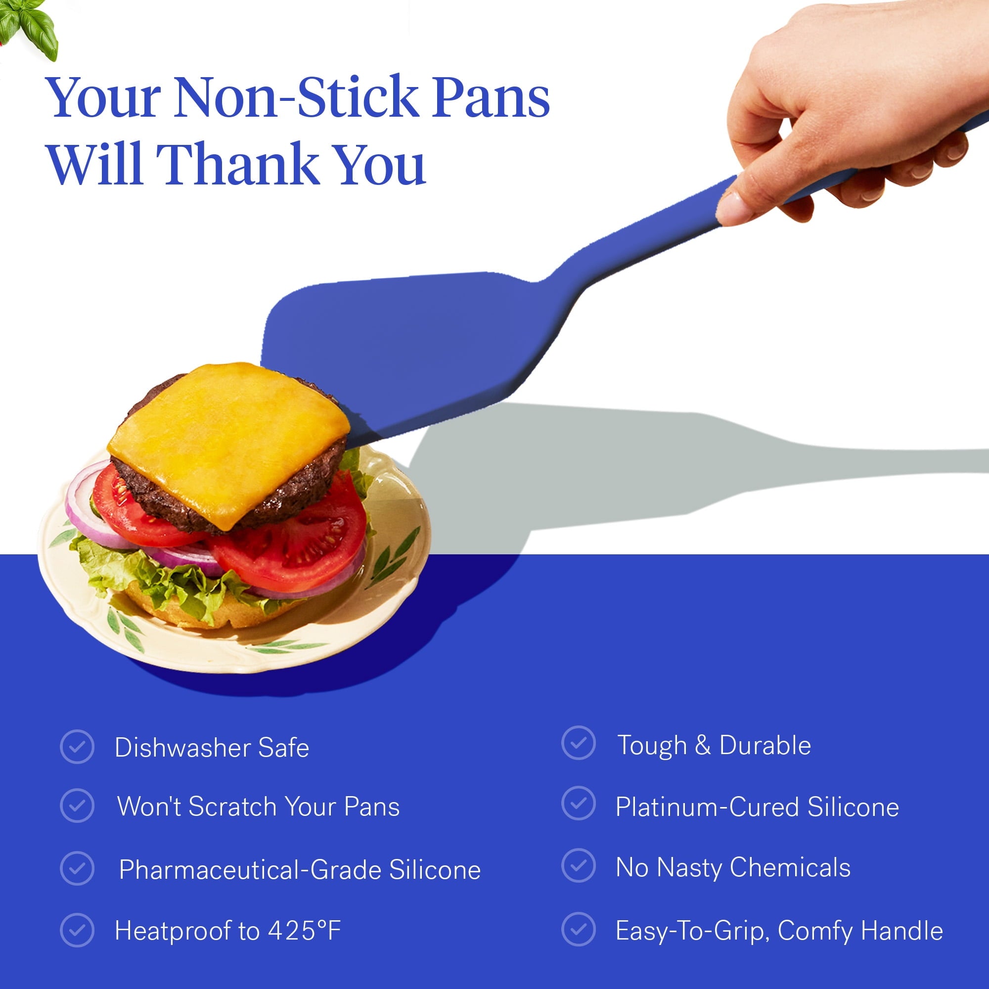 GIR Get It Right 5 Piece Essentials Silicone Cooking Utensils Set Nonstick Heat Resistant Kitchen Utensils for Cooking and Baking, Royal Blu - Image 5