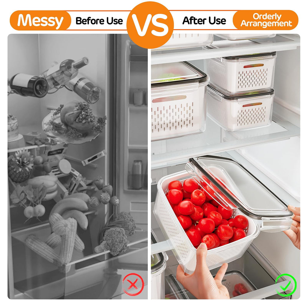 5 Pack Fruit Storage Containers for Fridge with Removable Colanders and Lids, 5 in 1 Leakproof Fridge Organizer Bins ... - Image 6