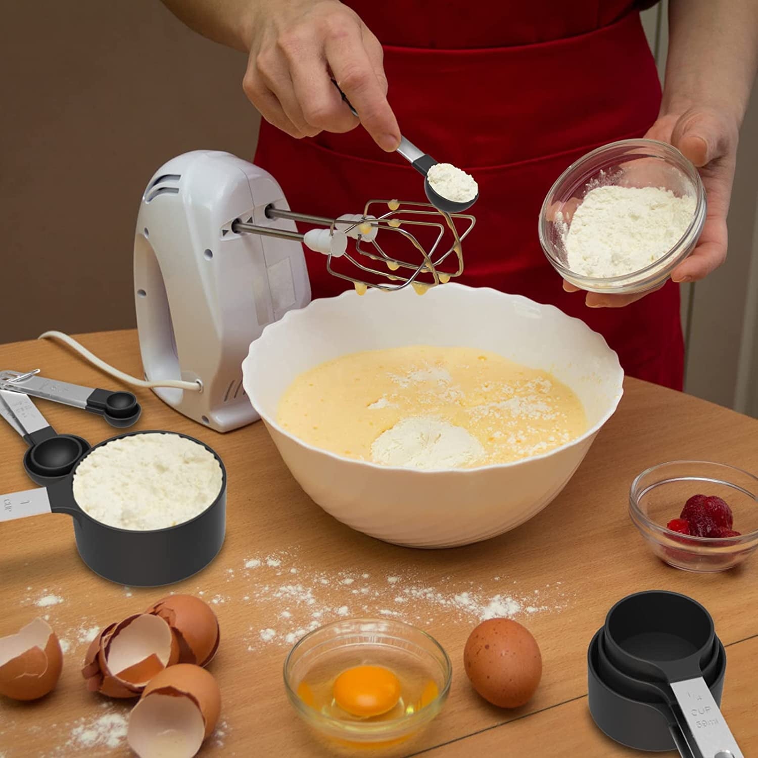Stainless Steel and Food Safe Plastic Stackable Dishwasher Safe Measuring Cups With 5 Measuring Spoons - Image 4