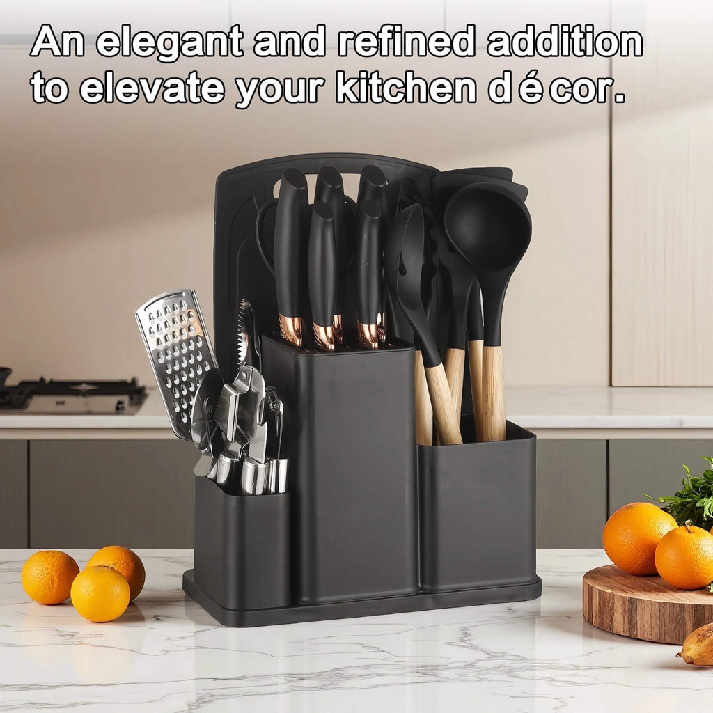 HEESEM 20 Pcs Silicone Stainless Steel Cooking Utensils Set -Multifunctional Kitchen Utensil Set - Black - Image 6