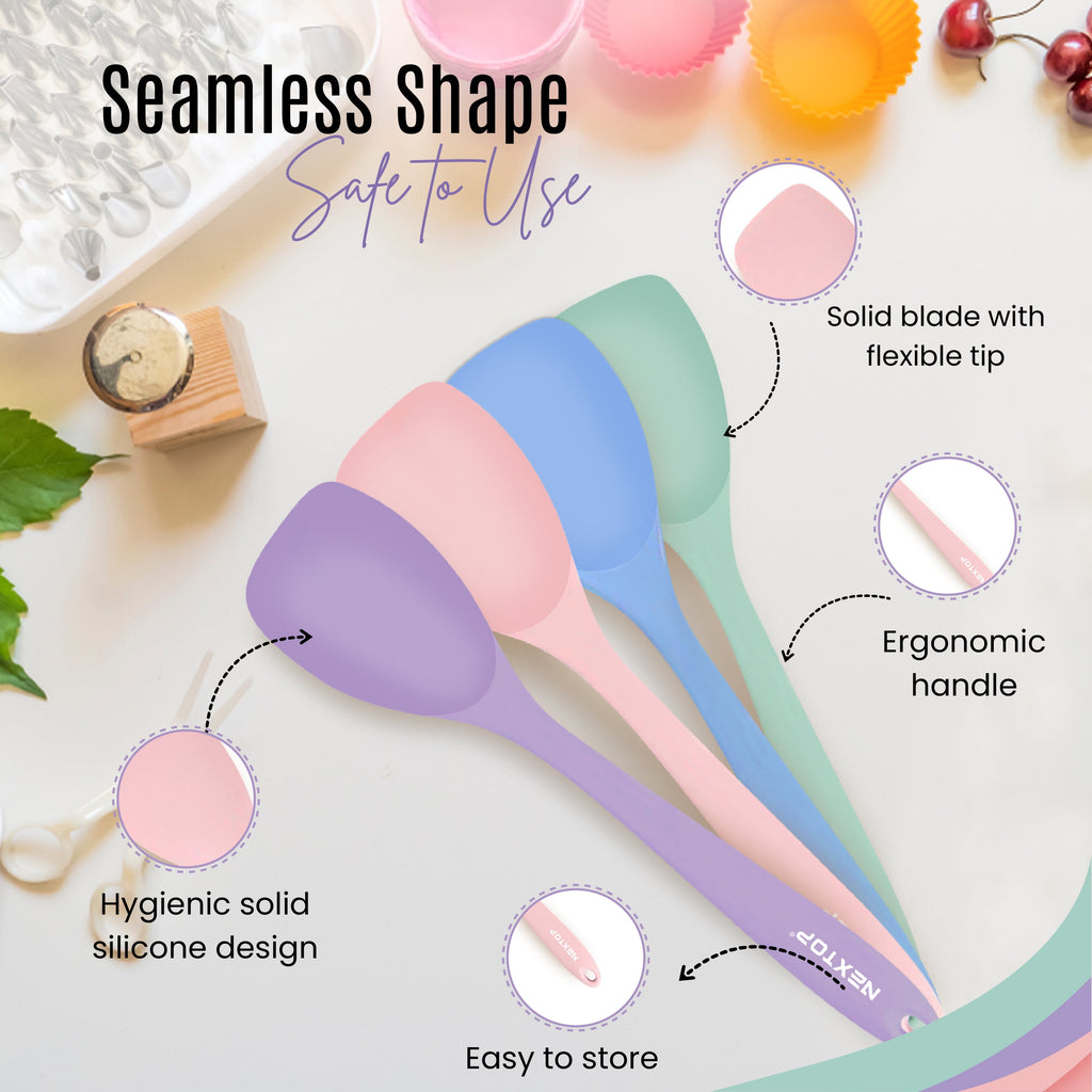 Nextop Silicone Spoon Spatula Set of 4 - Heat Resistant Non-Stick Rubber Spoonula, Seamless Silicone Kitchen Scraper Utensil - Mixing, Bakin - Image 6