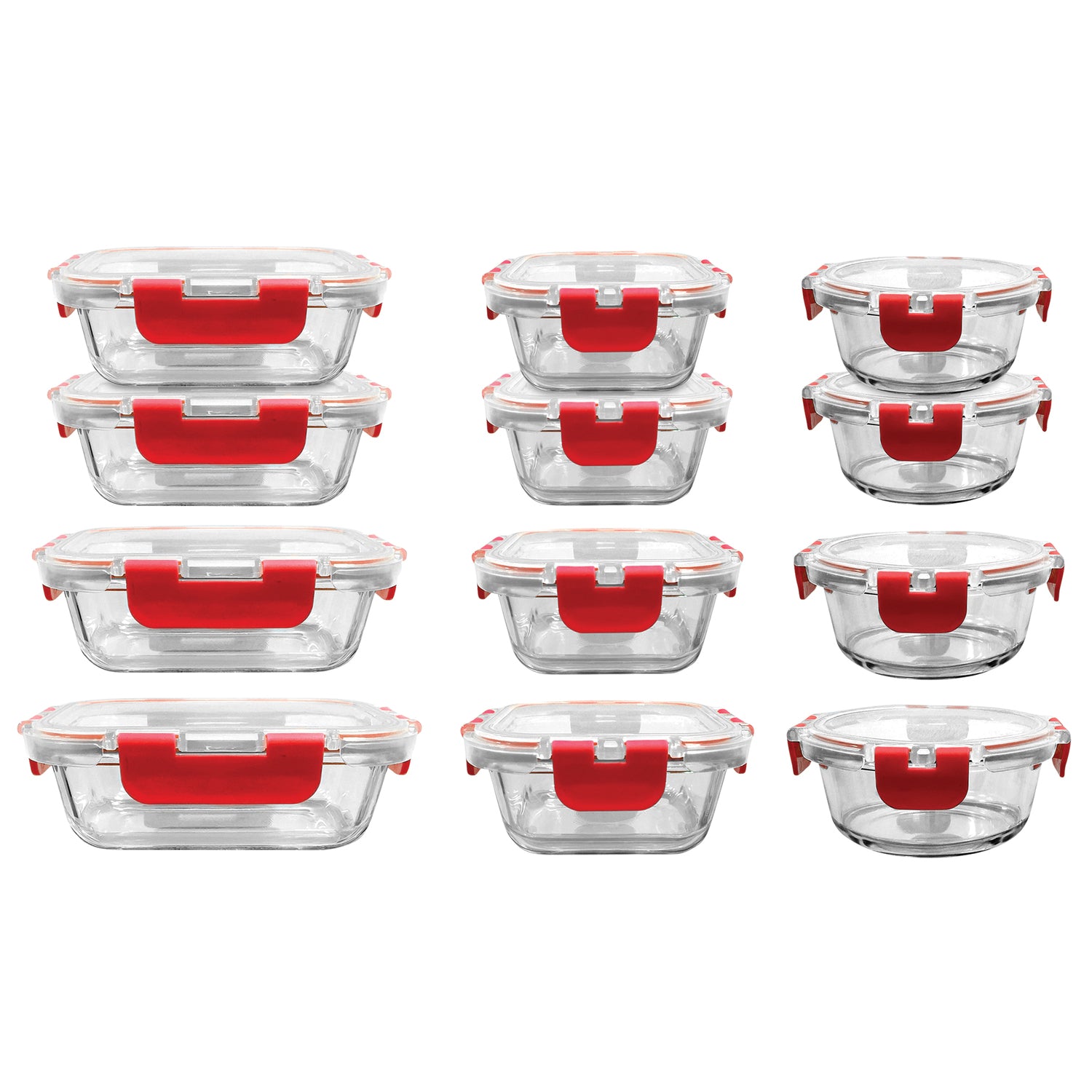 NutriChef 24-Piece Glass Food Storage Set with Locking Hinge Red Lids - Superior Quality - Image 2