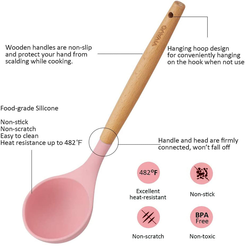 Silicone Cooking Utensil Kitchen Utensils Set, 12 Pieces Silicone Kitchen Utensil Wooden Handles, Kitchen Spatula Set... - Image 6