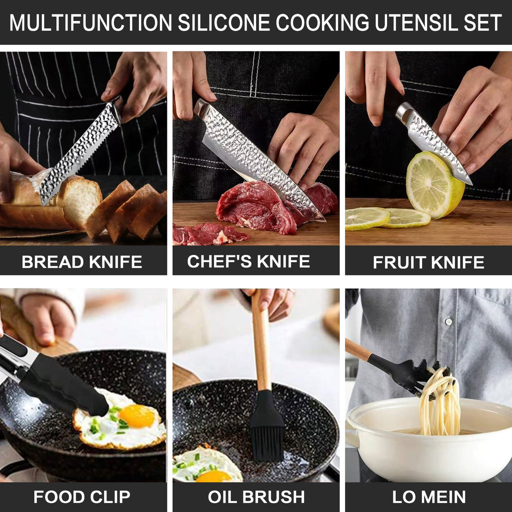 23 PCS Silicone Utensils Kitchenware Set with Removable Knife Cover, Non-Stick Heat Resistan Tools-Black - Image 4