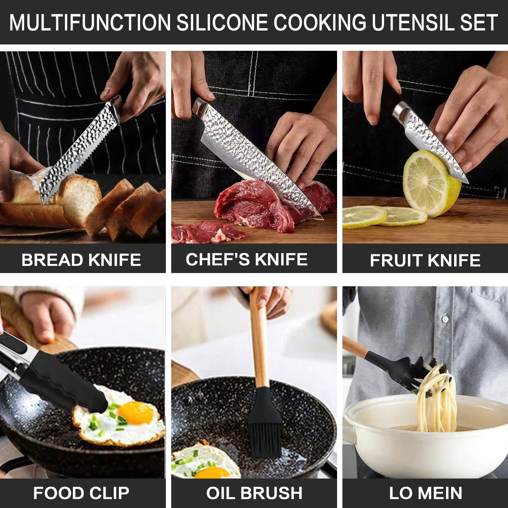 23 PCS Silicone Utensils Kitchenware Set with Removable Knife Cover, Non-Stick Heat Resistan Tools-Black - Image 4