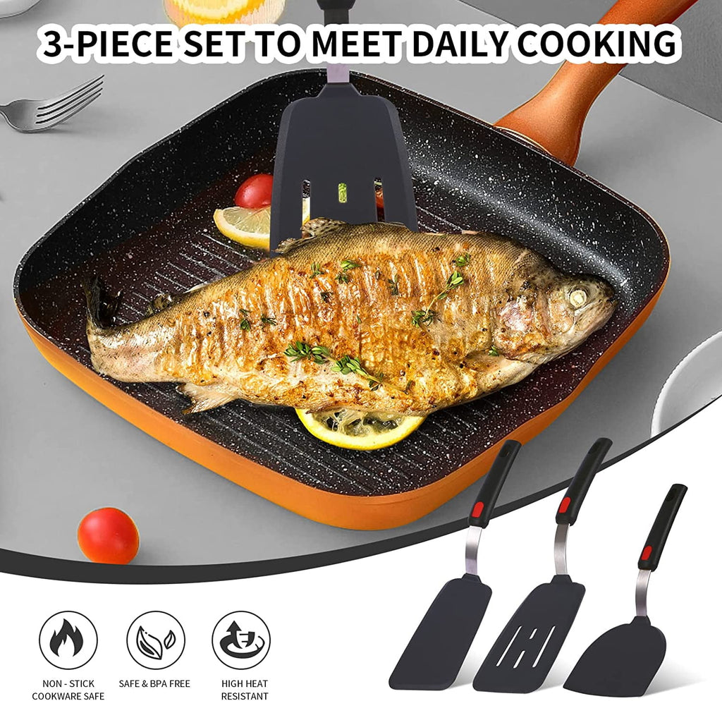 Silicone Spatula Turner Set of 3, 600F Heat Resistant Cooking Spatulas for Nonstick Cookware, MOJINO Large Flexible Kitchen Utensils BPA Fre - Image 5