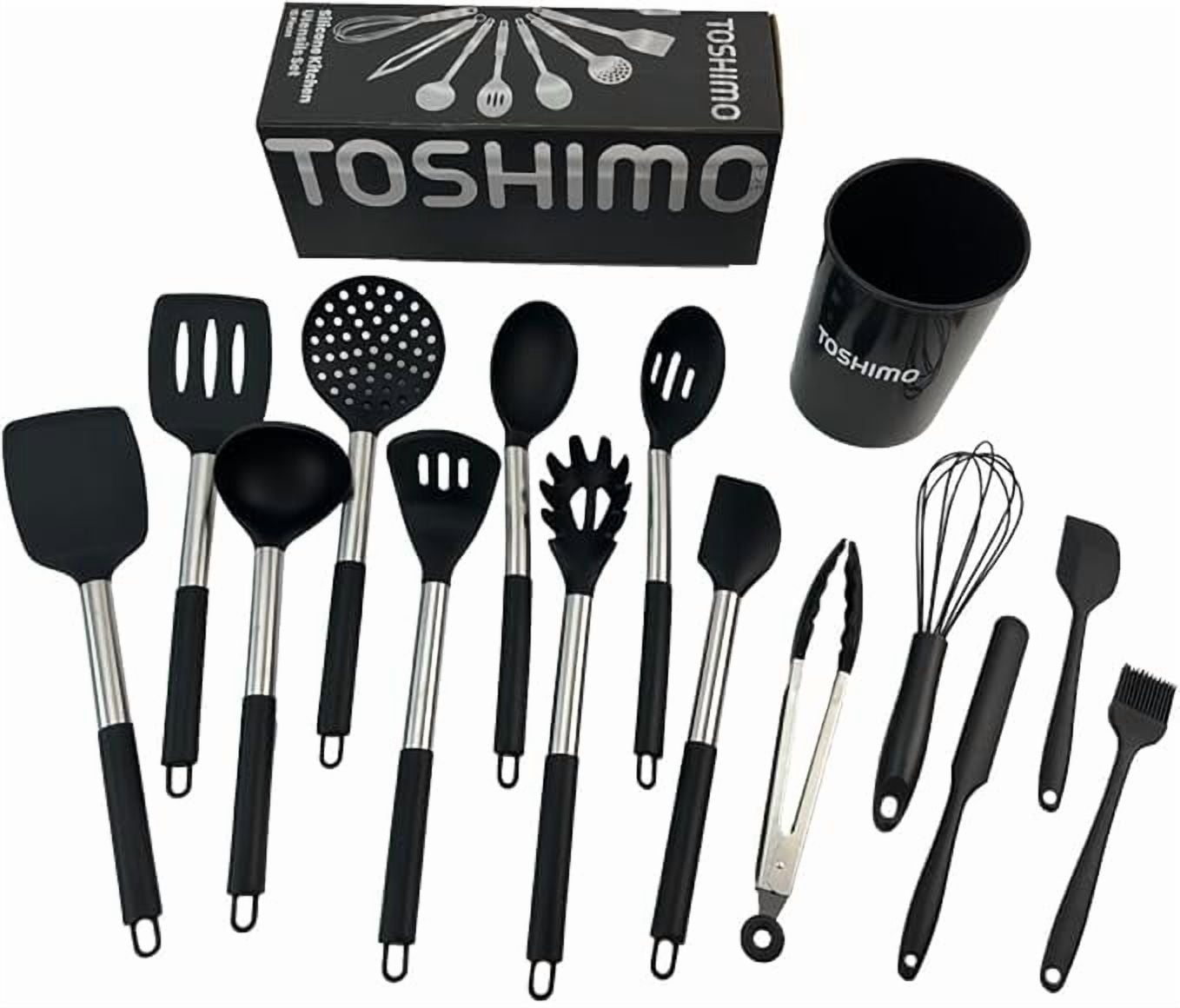 15 Silicone Kitchen Utensil Set with Holder | Non Slip Stainless Steel Cooking Tool |Spatulas, Spoon, Ladle, Pasta Se... - Image 5