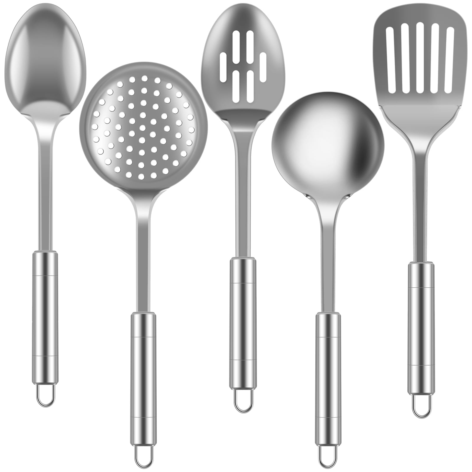 5 Pcs Stainless Steel Utensil Set - Cooking Utensils Set Kitchen Gadgets Tools Set Spoons Spatula Sets with Ergonomic... - Image 5