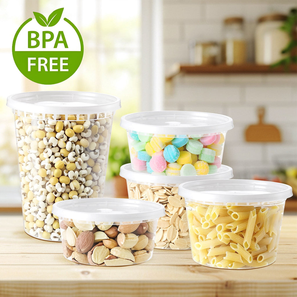 60 Plastic Deli Food Containers with Lids, 8 oz 16oz 32oz Variety pack, Airtight Food Storage Containers, Freezer/Dis... - Image 4