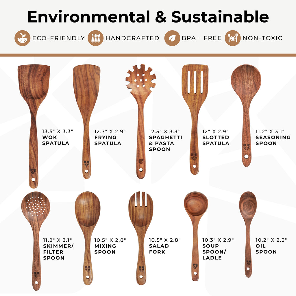 Wooden Spoons for Cooking, 10 Pcs Wooden Cooking Utensils Set Wooden Utensil Set for Nonstick Pans & Cookware - Image 4