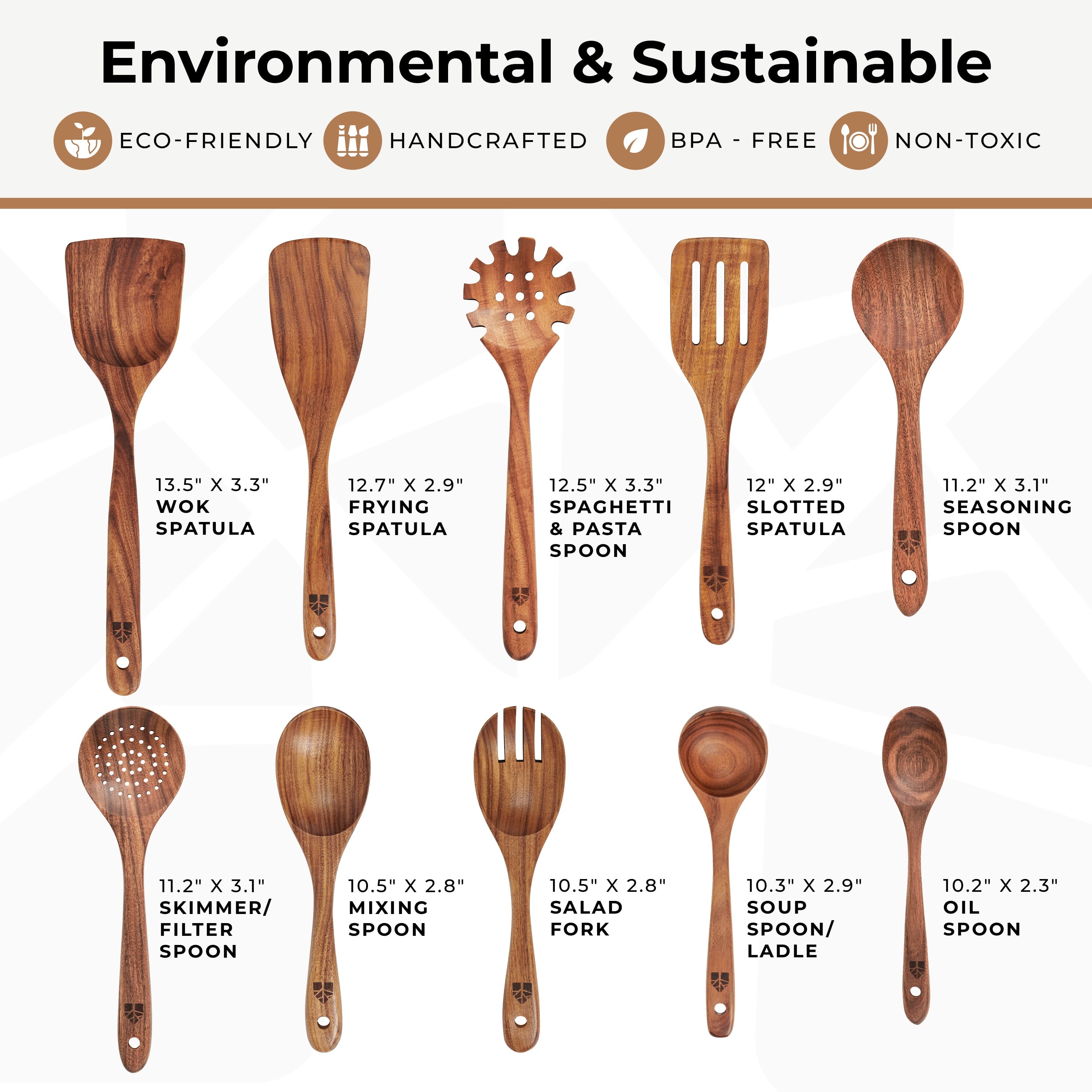 Wooden Spoons for Cooking, 10 Pcs Wooden Cooking Utensils Set Wooden Utensil Set for Nonstick Pans & Cookware - Image 4