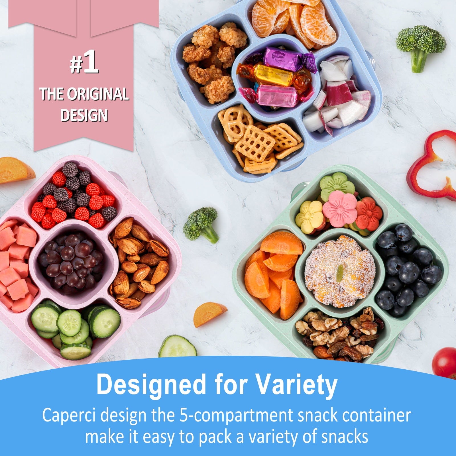 Caperci 3 Pack Lunchable Snack Containers -660ml 5 Compartment Lunchable Containers with Dividers, Dishwasher Safe, New Virgin PP Translucen - Image 6
