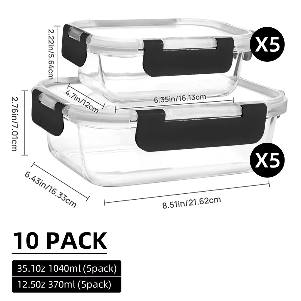 20 Pack Glass Food Storage Containers with lids（ 5 x1040 ml, 5 x370 ml）, Free，Reusable for Kitchen Organization (10Pc... - Image 3