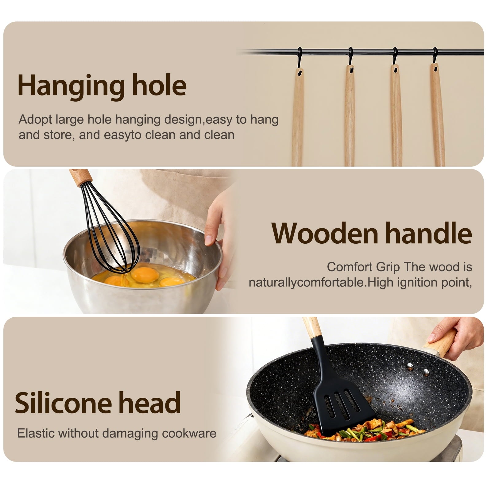 Silicone Cooking Utensils Set, Heat Resistant Kitchen Tools, 36 PCS Non-Stick Silicone Cooking Kitchen Utensils, Black - Image 4