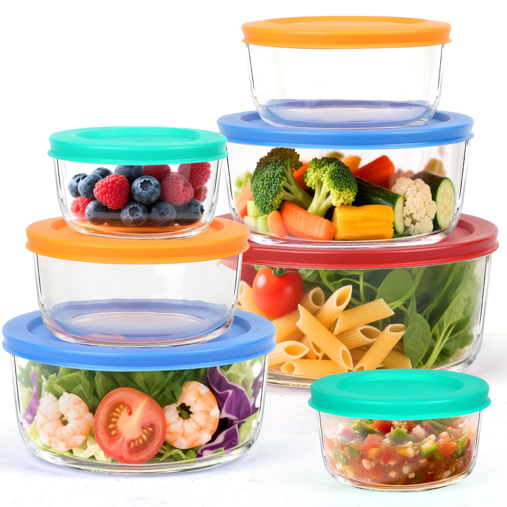 14 Pcs Glass Food Storage Containers Set - 7, 4, 2 & 1-Cup Round Containers with Lids, BPA-Free, Dishwasher & Microwave Safe Lunch Box - Image 2