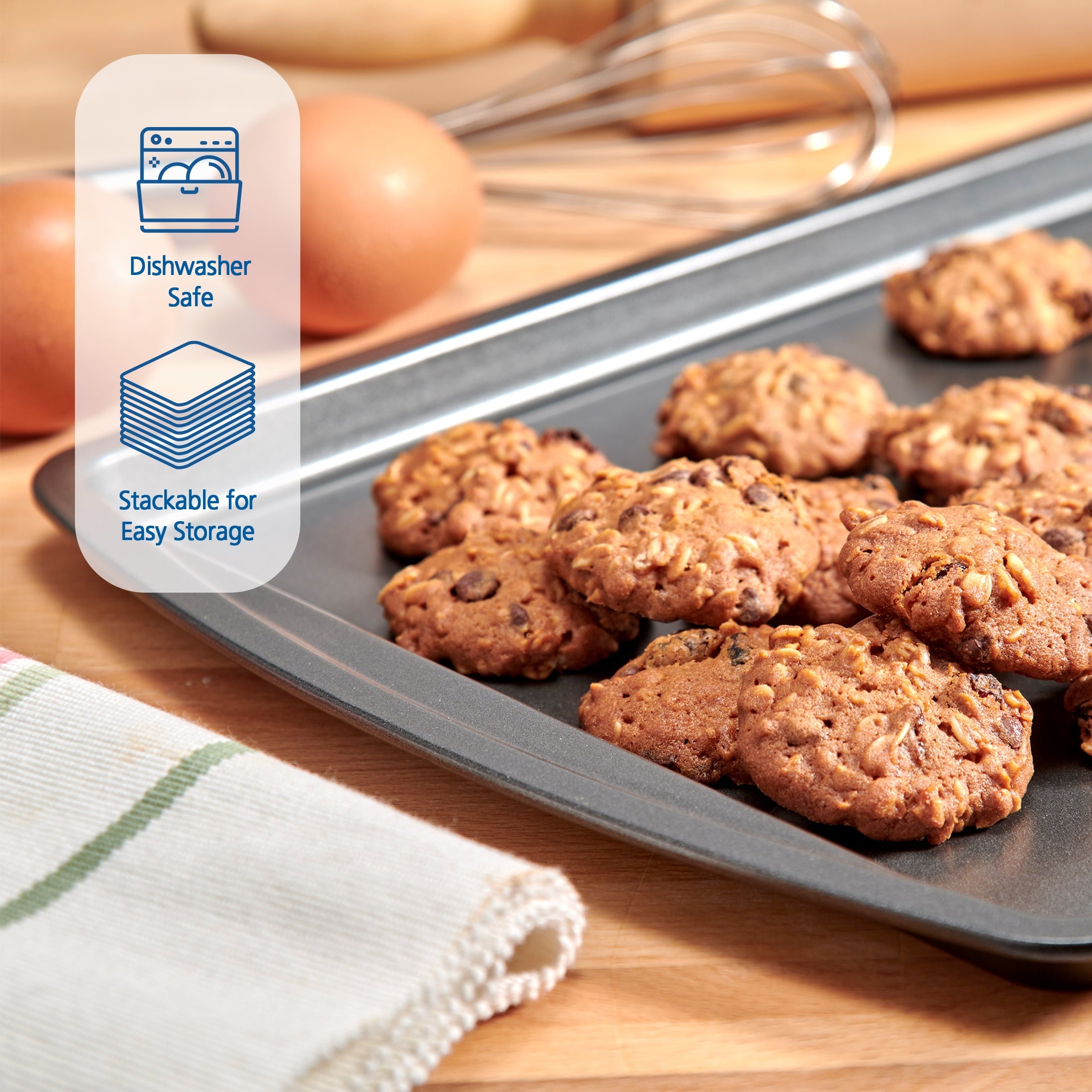 3pc Steel Nonstick Cookie Sheet Bakeware Set, 11" x 17", 10" x 15", 9" x 13", Gray - Image 5