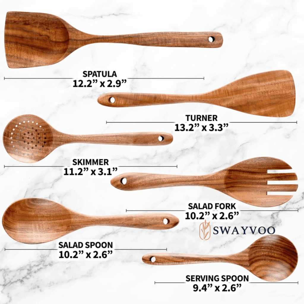 Wooden Spoons for Cooking, 6-Piece 100% Natural Teak Wooden Utensils for Cooking — Heat Resistant, Non-Stick Safe, Wo... - Image 3