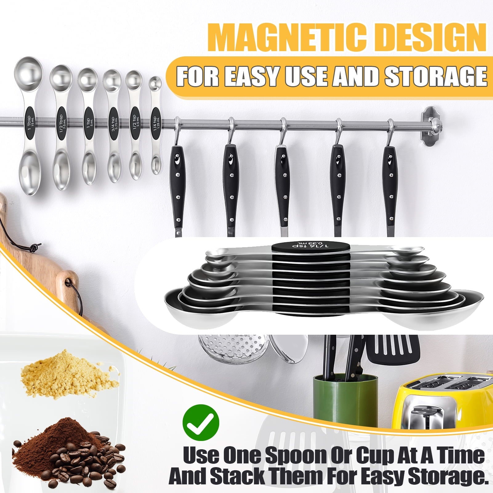 17 Measuring Cups and Magnetic Measuring Spoons Set Stainless Steel, 8 Measure Cups with Silicone Handle and 8 Double... - Image 5