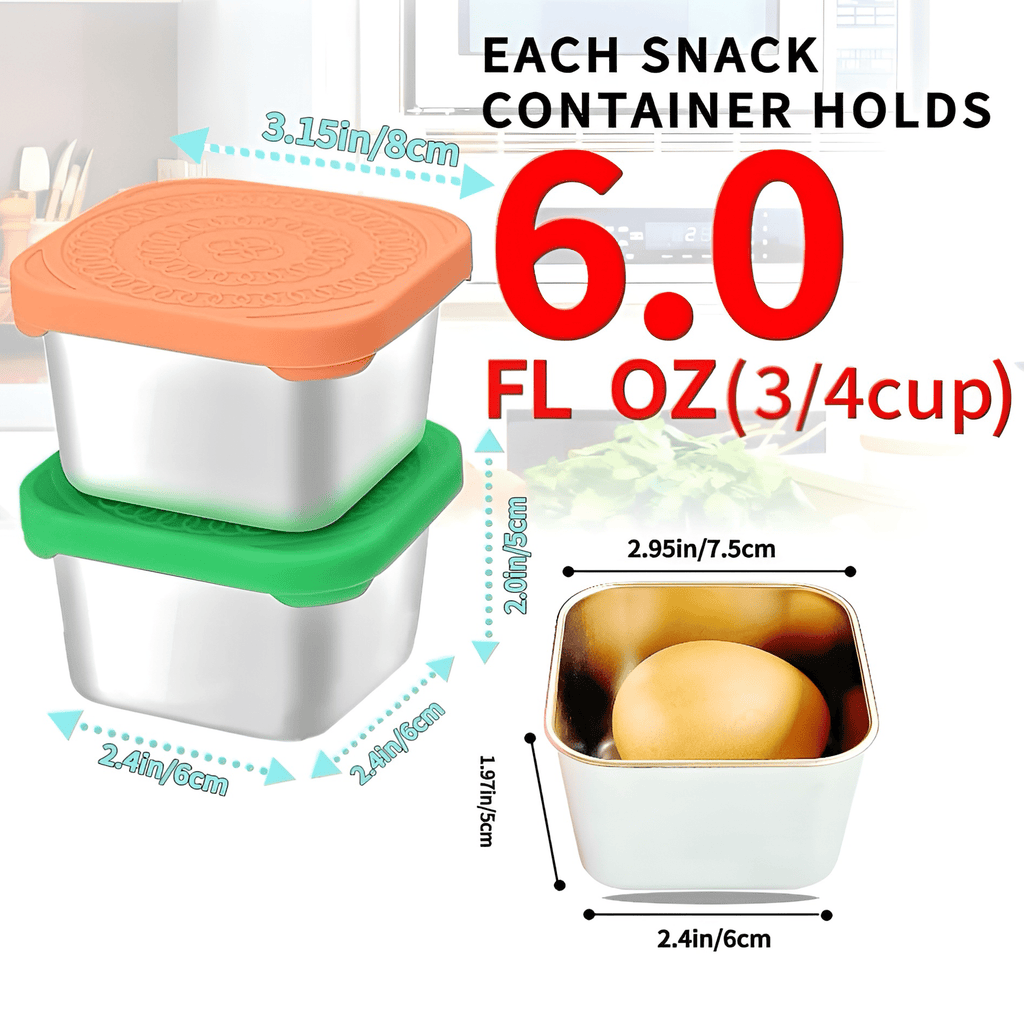 Hnrifc 6Pack 6oz Stainless Steel Snack Containers, Easy Open Leak Proof Food Storage with Silicone Lids, Stackable Small Portion Lunch Box f - Image 2