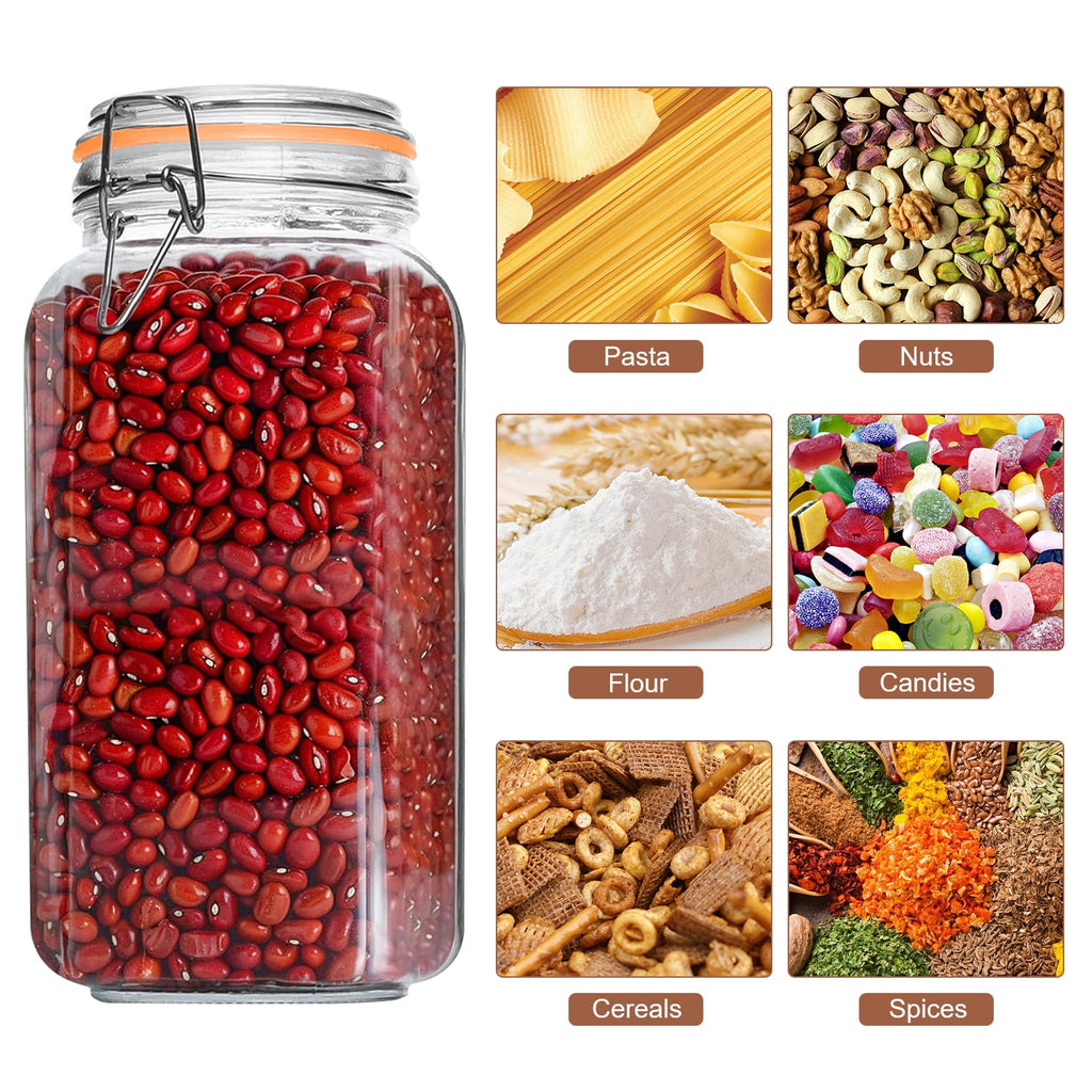 78oz Glass Jars with Airtight Lid : 3 Pack Large Food Storage Container with Labels, Clear Canister for Flour, Sugar,... - Image 3
