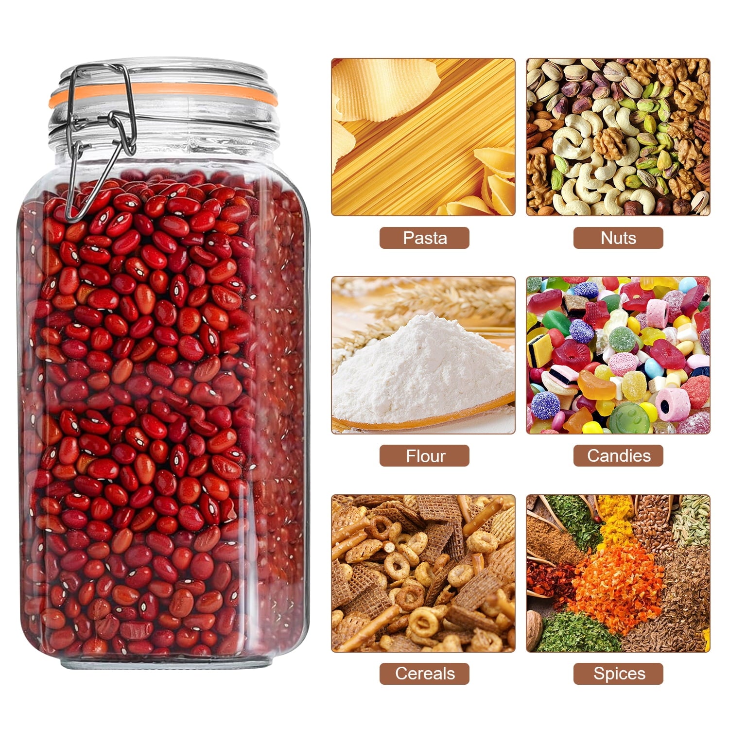 78oz Glass Jars with Airtight Lid : 3 Pack Large Food Storage Container with Labels, Clear Canister for Flour, Sugar,... - Image 3