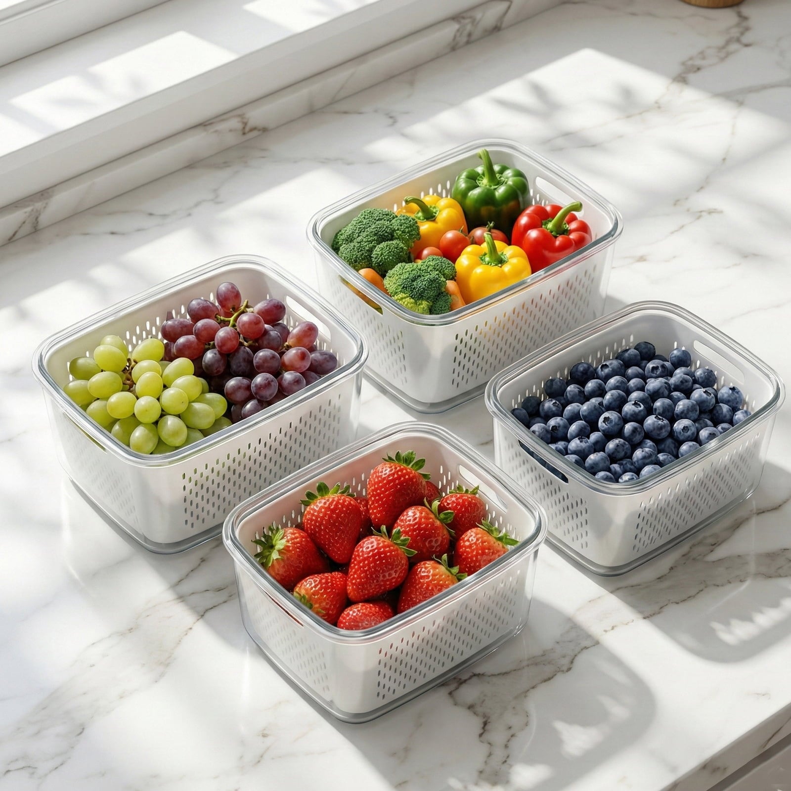 5 Pack Fruit Storage Containers for Fridge with Lid and Removable ColanderPlastic Fresh Produce Saver Vegetable ContainerRefrigerator Organi - Image 3
