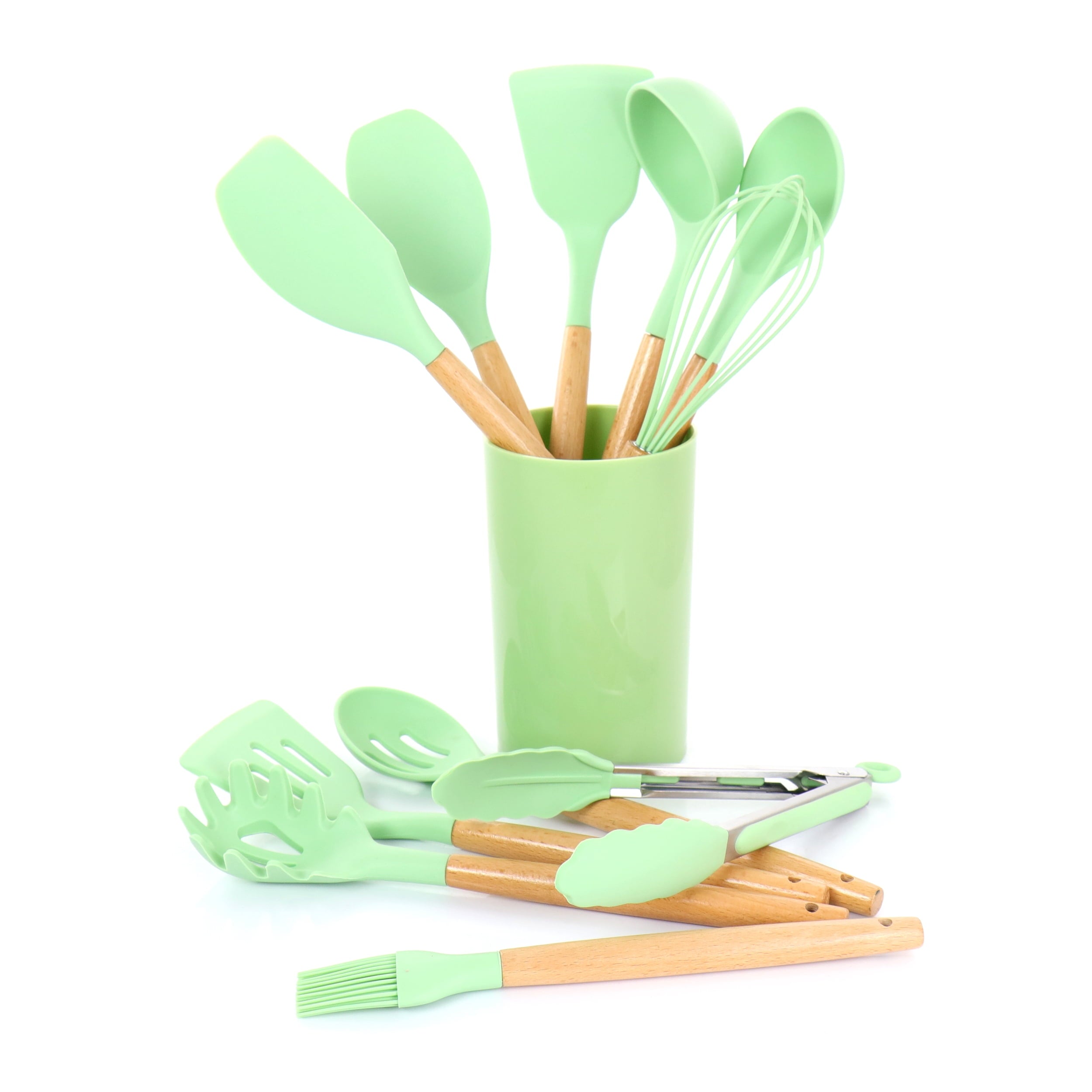 MegaChef Mint Green 12 Piece Silicone and Wood Cooking Utensils - Image 6