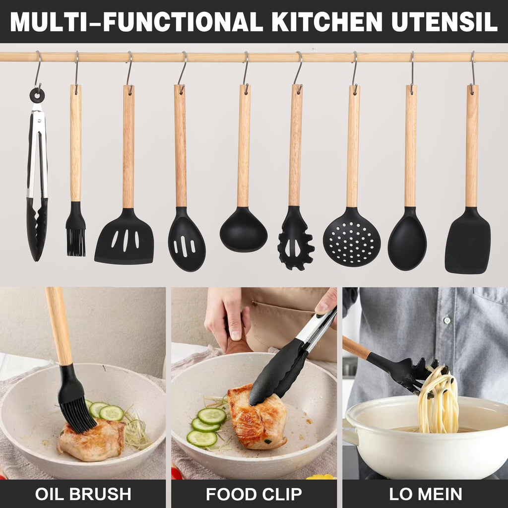 23 PCS Silicone Utensils Kitchenware Set with Removable Knife Cover, Non-Stick Heat Resistan Tools-Black - Image 5